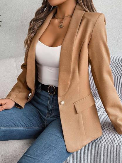 Elegant Jackets- One Button Shawl Lapel Blazer in Solid Single Breasted- Chuzko Women Clothing