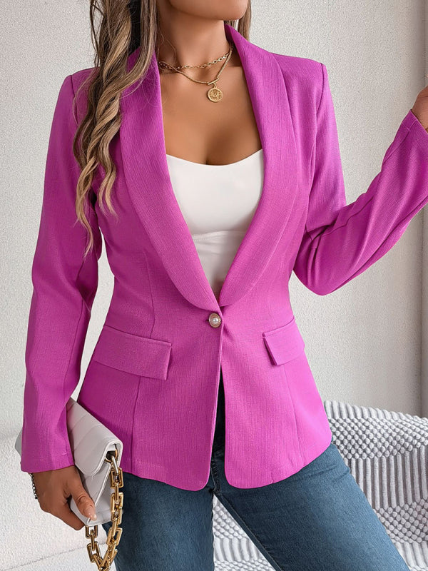 Elegant Jackets- One Button Shawl Lapel Blazer in Solid Single Breasted- Chuzko Women Clothing