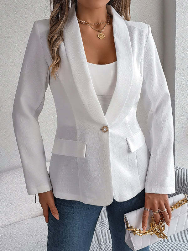 Elegant Jackets- One Button Shawl Lapel Blazer in Solid Single Breasted- Chuzko Women Clothing