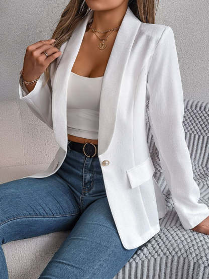 Elegant Jackets- One Button Shawl Lapel Blazer in Solid Single Breasted- Chuzko Women Clothing