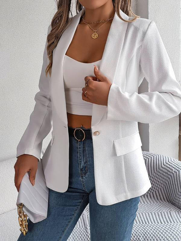 Elegant Jackets- One Button Shawl Lapel Blazer in Solid Single Breasted- Chuzko Women Clothing