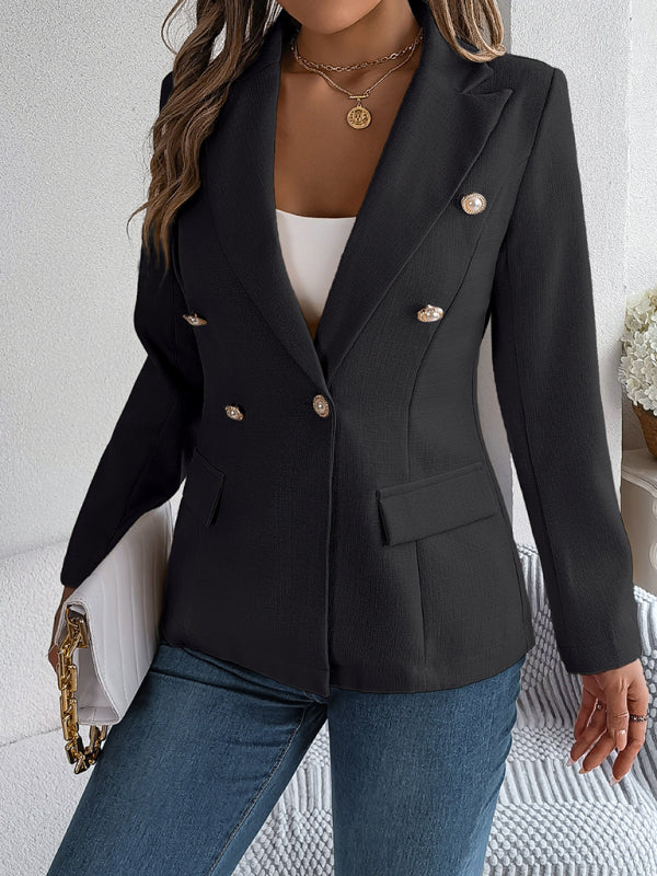 Elegant Jackets- Tailored Solid Notch Lapel Blazer in Double Breasted- Chuzko Women Clothing