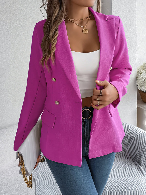 Elegant Jackets- Tailored Solid Notch Lapel Blazer in Double Breasted- Chuzko Women Clothing