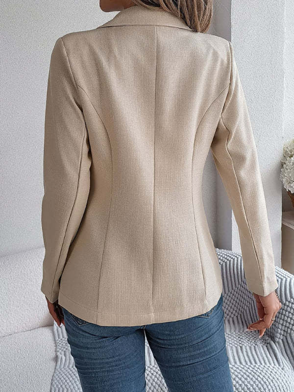 Elegant Jackets- Tailored Solid Notch Lapel Blazer in Double Breasted- Chuzko Women Clothing