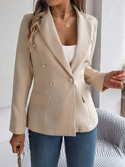 Elegant Jackets- Tailored Solid Notch Lapel Blazer in Double Breasted- Chuzko Women Clothing