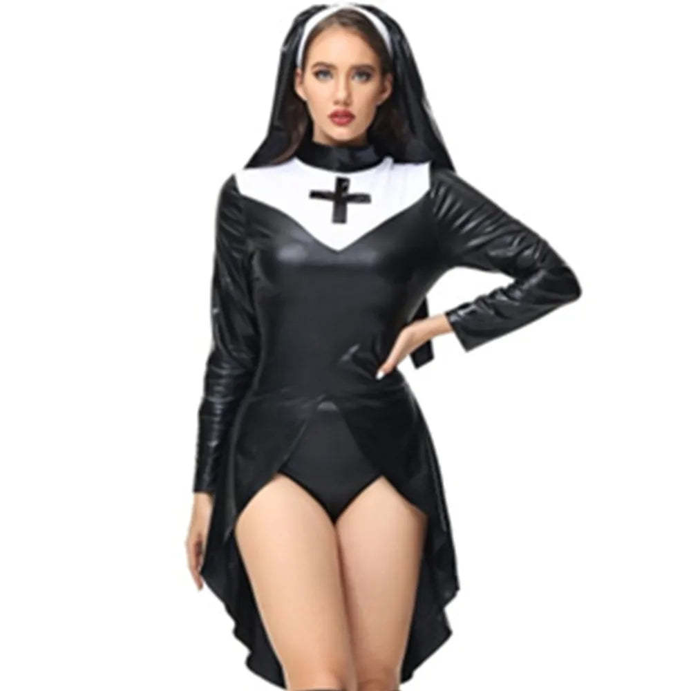 Halloween Costumes- Daring Nun Costume – Perfect for Halloween- Black- Chuzko Women Clothing