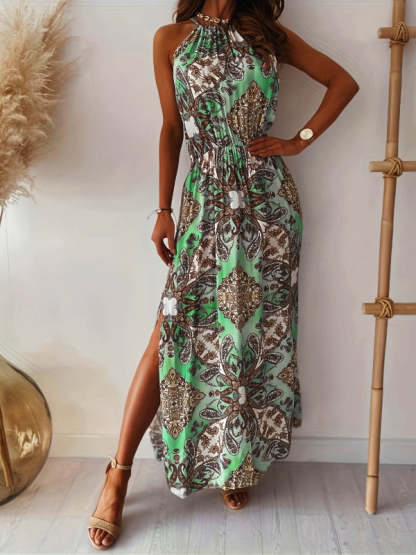 Discover Boho Bliss: Women's Paisley Halter Neck Maxi Dress Maxi Dresses - Chuzko Women Clothing