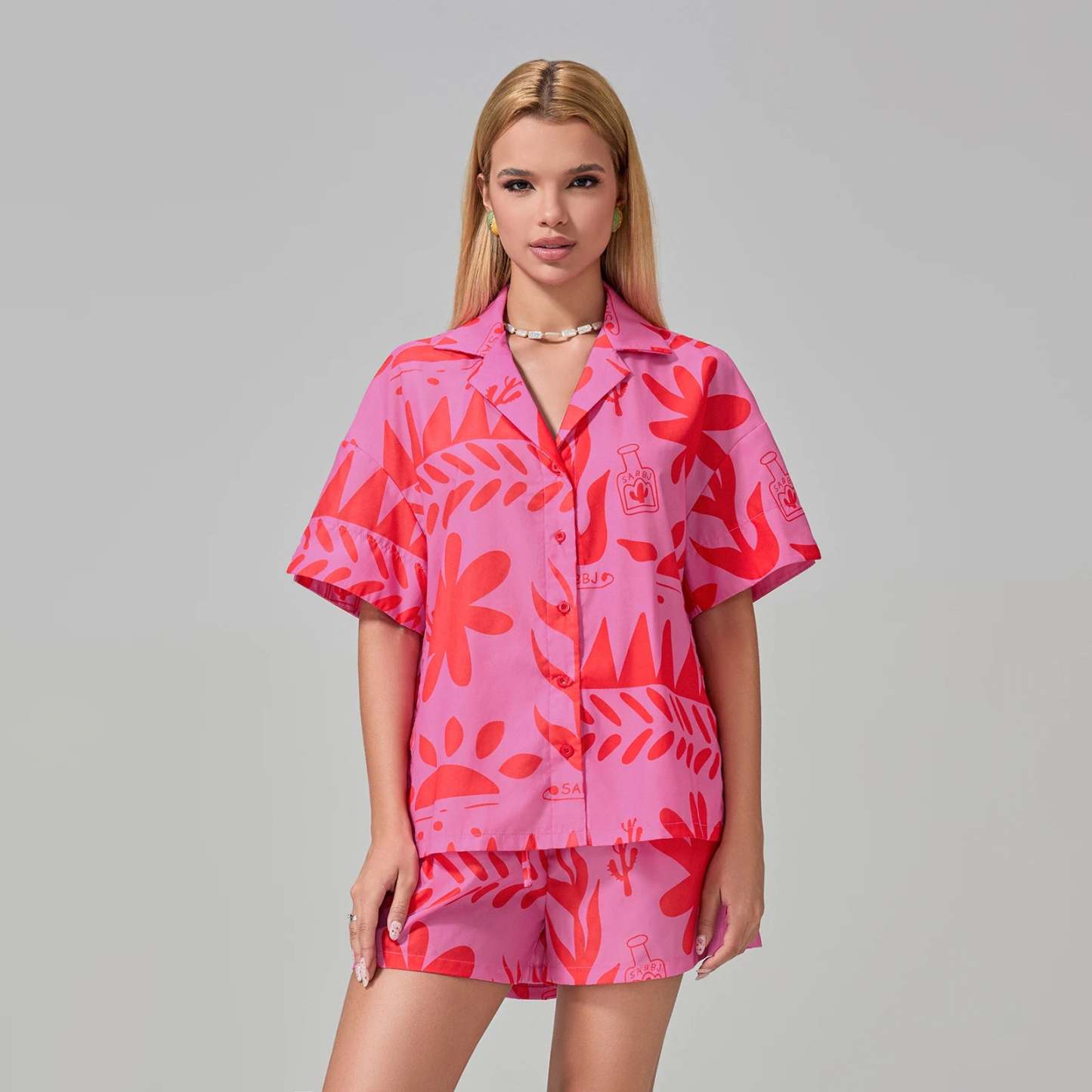 Loungewear- Women Tropical Pajama Set Shorts & Shirt Sleepwear Collection- - Chuzko Women Clothing