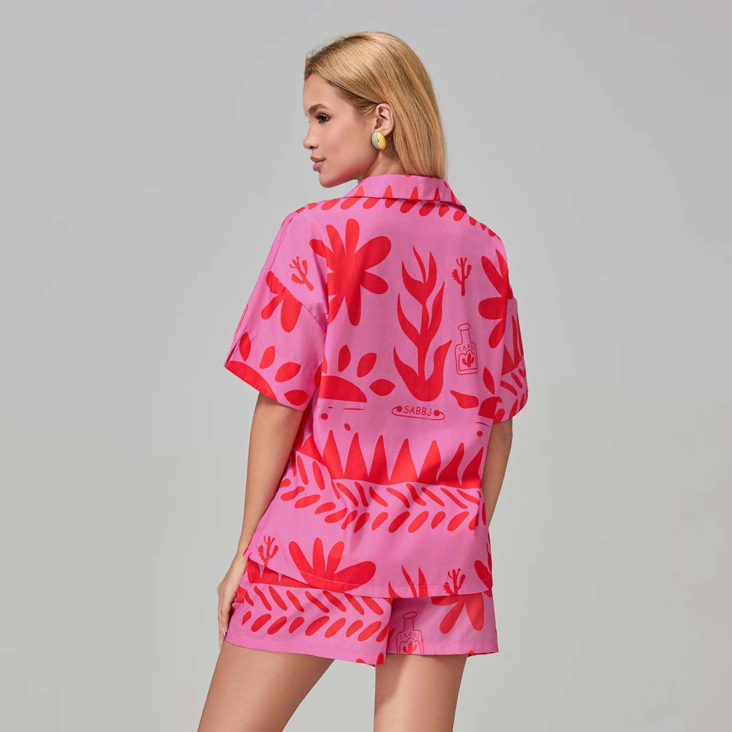 Loungewear- Women Tropical Pajama Set Shorts & Shirt Sleepwear Collection- - Chuzko Women Clothing