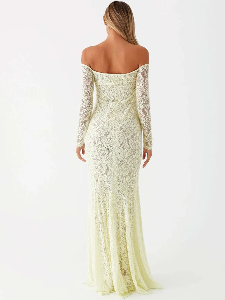 Maxi Dresses- Elegant Lace Off-Shoulder Maxi Dress