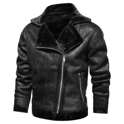 Men Jackets- Men's Vintage Sherpa-Lined Leather Jacket- - Chuzko Women Clothing