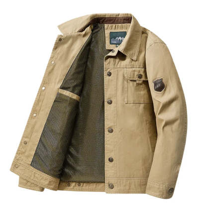 Men Jackets- The Rugged Canvas Jacket is a Must-Have for Men- Khaki- Chuzko Women Clothing