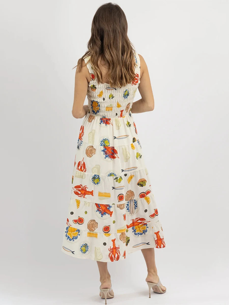 Midi Dresses- Colorful Seafood Print Midi Dress for Women- - Chuzko Women Clothing