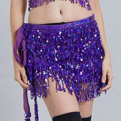 Mini Skirts- Golden Tassel Hip Scarf Skirt for Belly Dancers- PURPLE- Chuzko Women Clothing