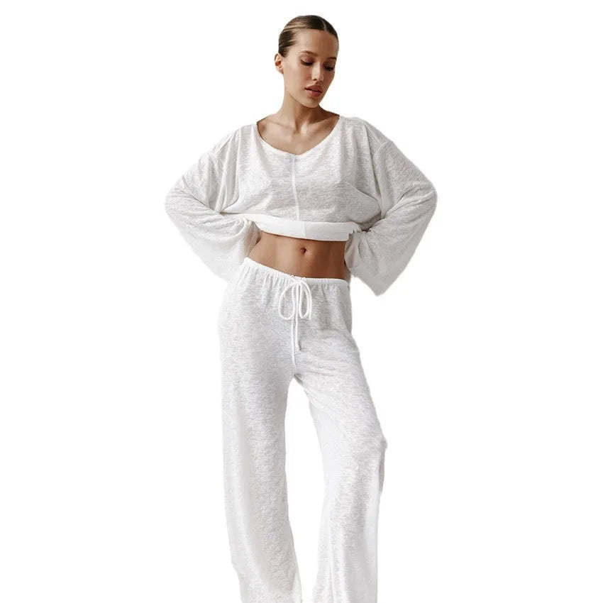 Pajamas- All-Season Pants Set Loungewear with Top for Women- - Chuzko Women Clothing