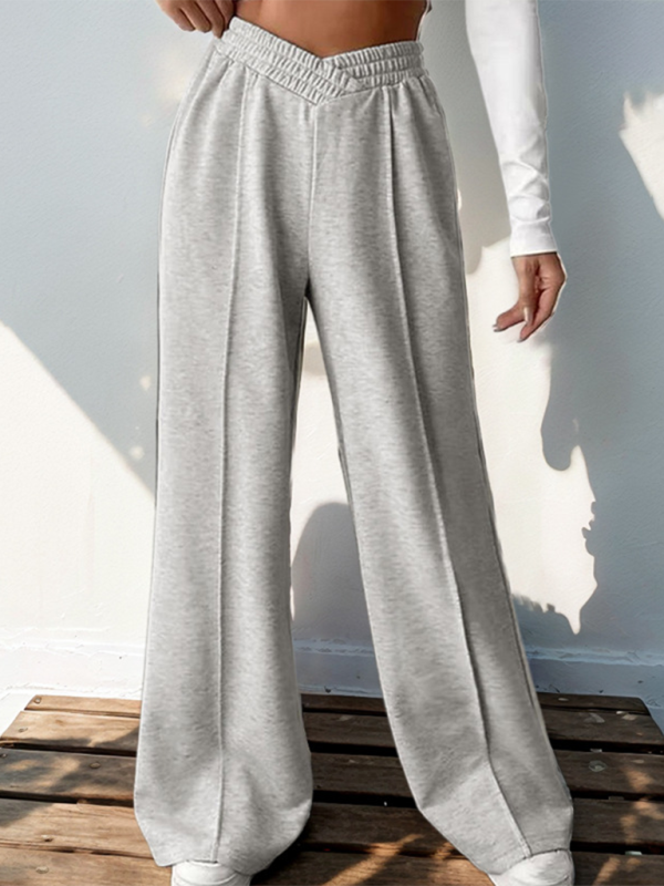 Pants- Women Wide-Leg Polyester Pants for All Seasons- Misty grey- Chuzko Women Clothing