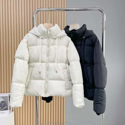 Puffer Jackets- Elegant Hooded Puffer Jacket for Her- - Chuzko Women Clothing