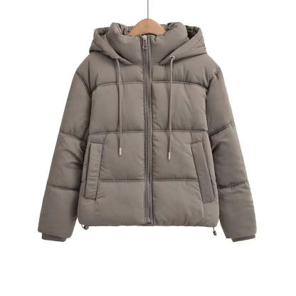 Puffer Jackets- Elegant Hooded Puffer Jacket for Her- - Chuzko Women Clothing