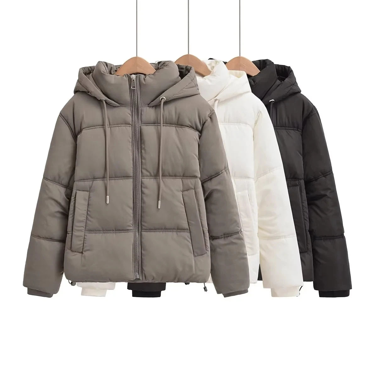 Puffer Jackets- Elegant Hooded Puffer Jacket for Her- - Chuzko Women Clothing