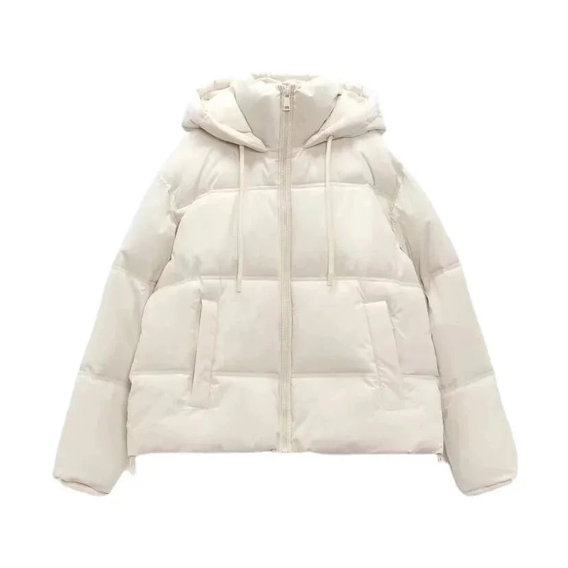 Puffer Jackets- Elegant Hooded Puffer Jacket for Her- - Chuzko Women Clothing