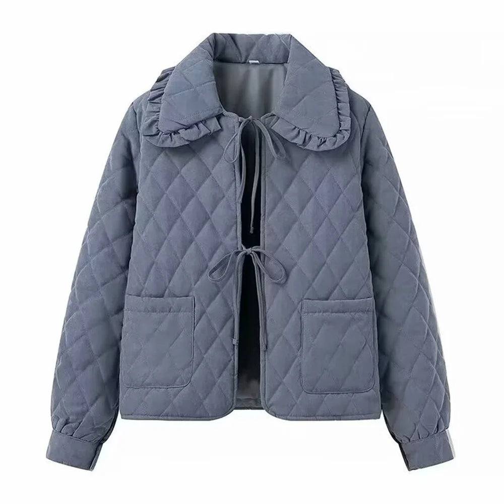 Quilted Jackets- Classic Diamond Quilted Jacket for Women- GRAY- Chuzko Women Clothing