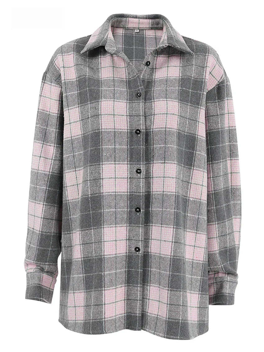 Shirts- Fall Rustic Plaid Shirt for Women- - Chuzko Women Clothing