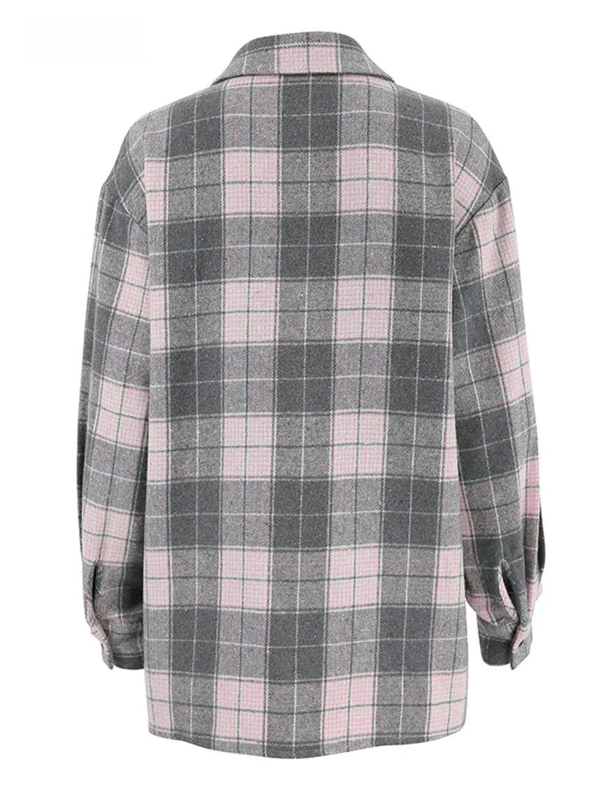 Shirts- Fall Rustic Plaid Shirt for Women- - Chuzko Women Clothing