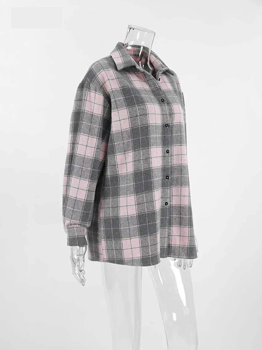 Shirts- Fall Rustic Plaid Shirt for Women- - Chuzko Women Clothing