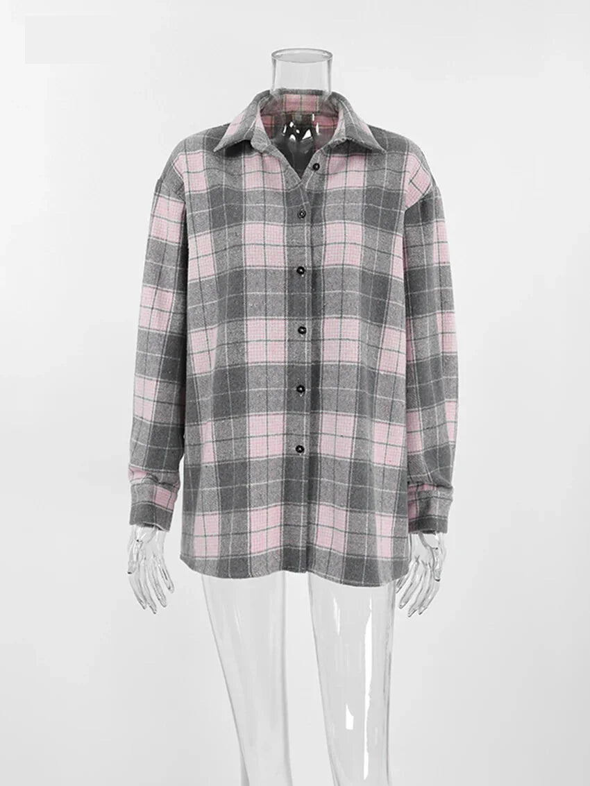 Shirts- Fall Rustic Plaid Shirt for Women- - Chuzko Women Clothing