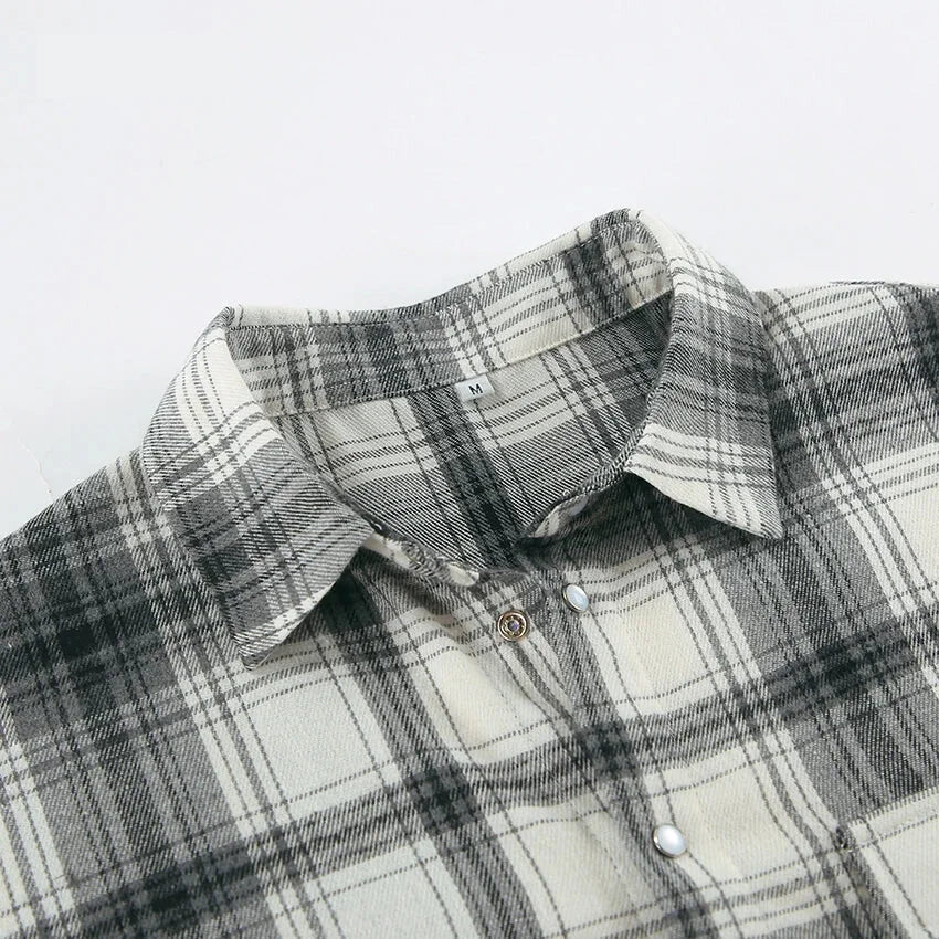 Shirts- Layering Essential Vintage Plaid Shirt for Women- - Chuzko Women Clothing