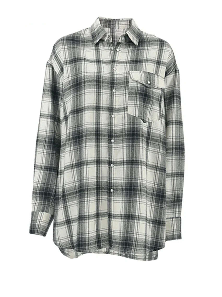 Shirts- Layering Essential Vintage Plaid Shirt for Women- - Chuzko Women Clothing