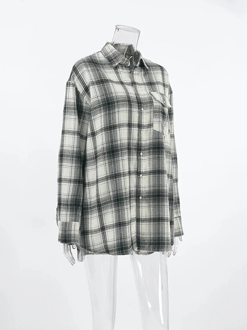 Shirts- Layering Essential Vintage Plaid Shirt for Women- - Chuzko Women Clothing