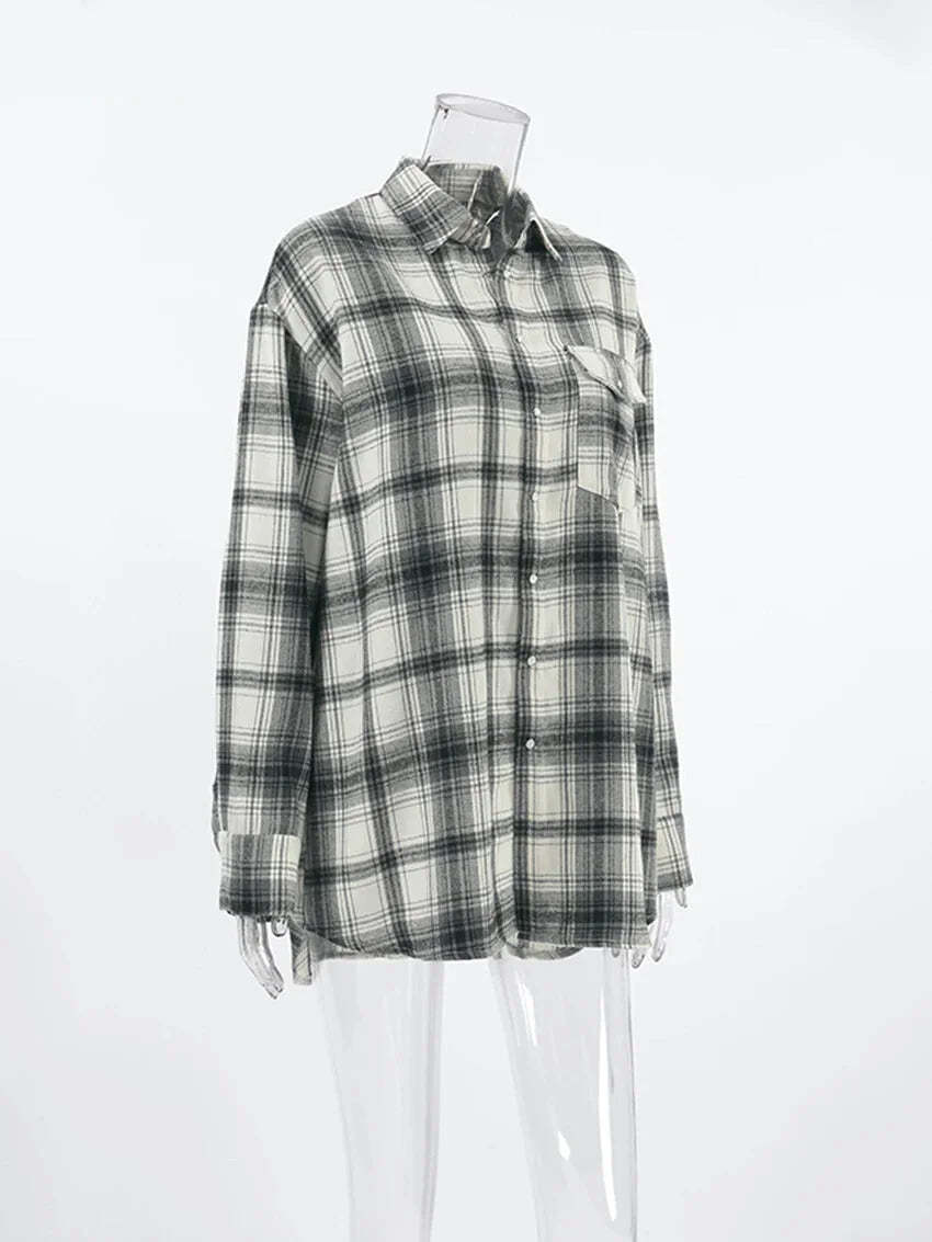 Shirts- Layering Essential Vintage Plaid Shirt for Women- - Chuzko Women Clothing