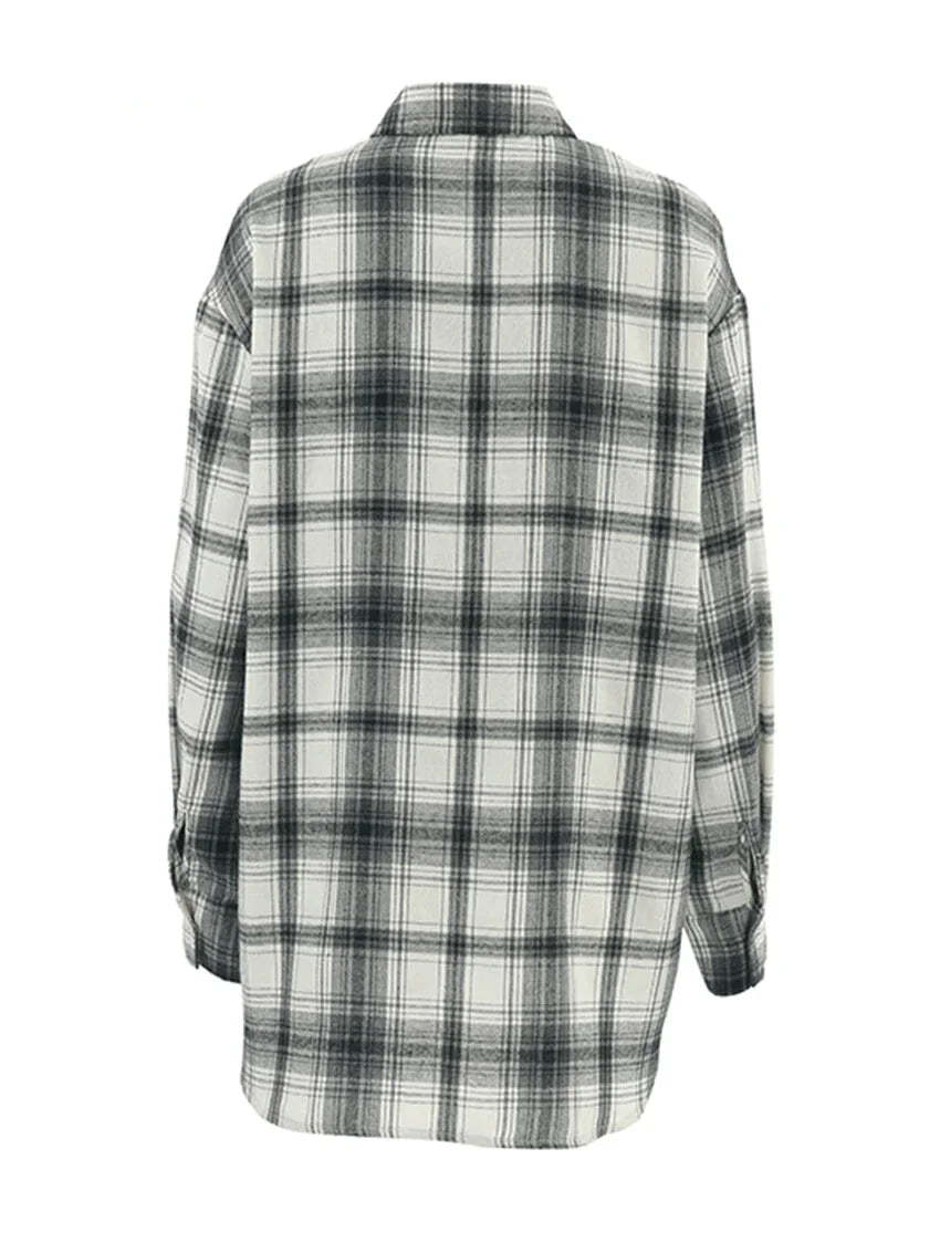 Shirts- Layering Essential Vintage Plaid Shirt for Women- - Chuzko Women Clothing