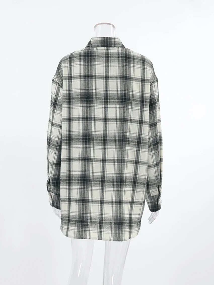 Shirts- Layering Essential Vintage Plaid Shirt for Women- - Chuzko Women Clothing