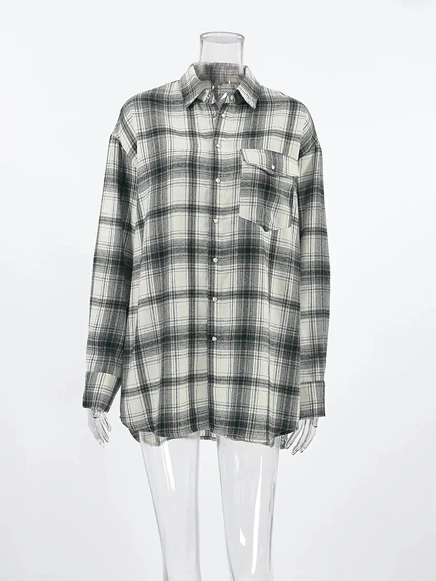 Shirts- Layering Essential Vintage Plaid Shirt for Women- - Chuzko Women Clothing