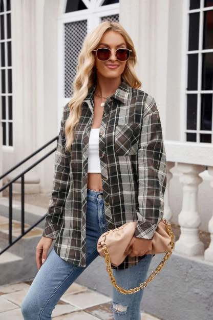 Shirts- Loose-Fit Comfy Plaid Shirt for Modern Women- - Chuzko Women Clothing