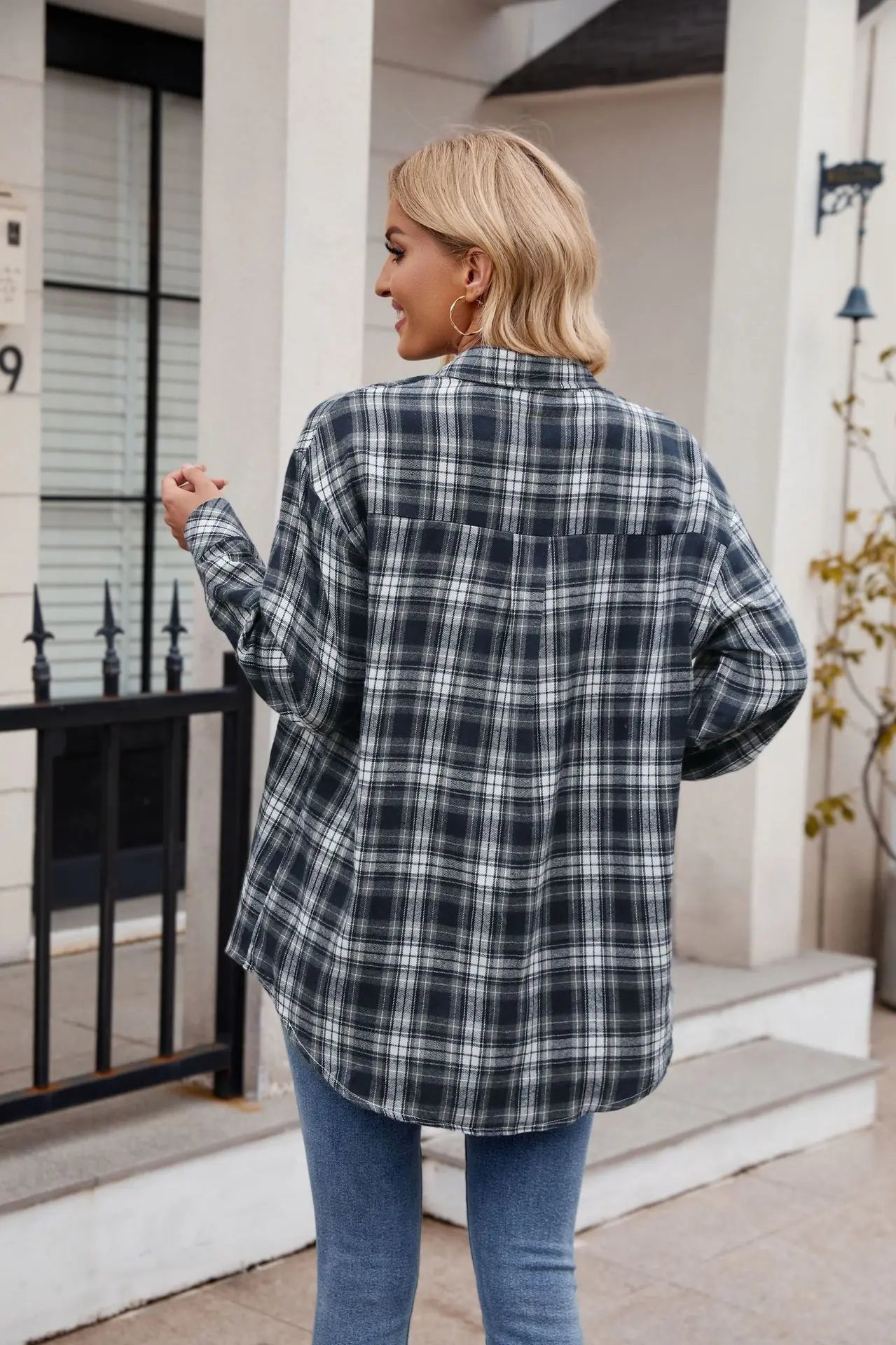 Shirts- Loose-Fit Comfy Plaid Shirt for Modern Women- - Chuzko Women Clothing