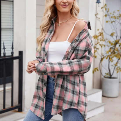 Shirts- Loose-Fit Comfy Plaid Shirt for Modern Women- - Chuzko Women Clothing