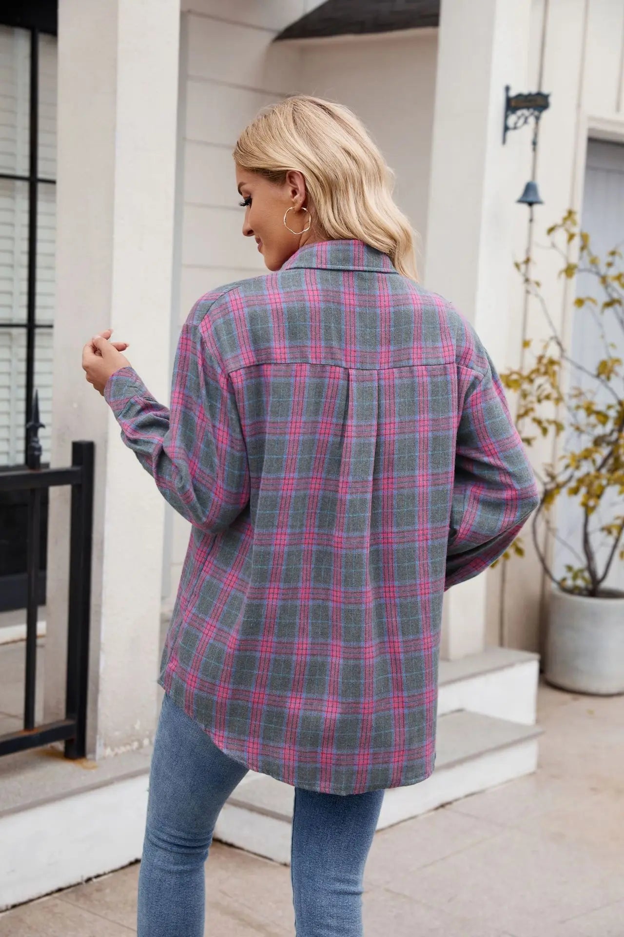 Shirts- Loose-Fit Comfy Plaid Shirt for Modern Women- - Chuzko Women Clothing