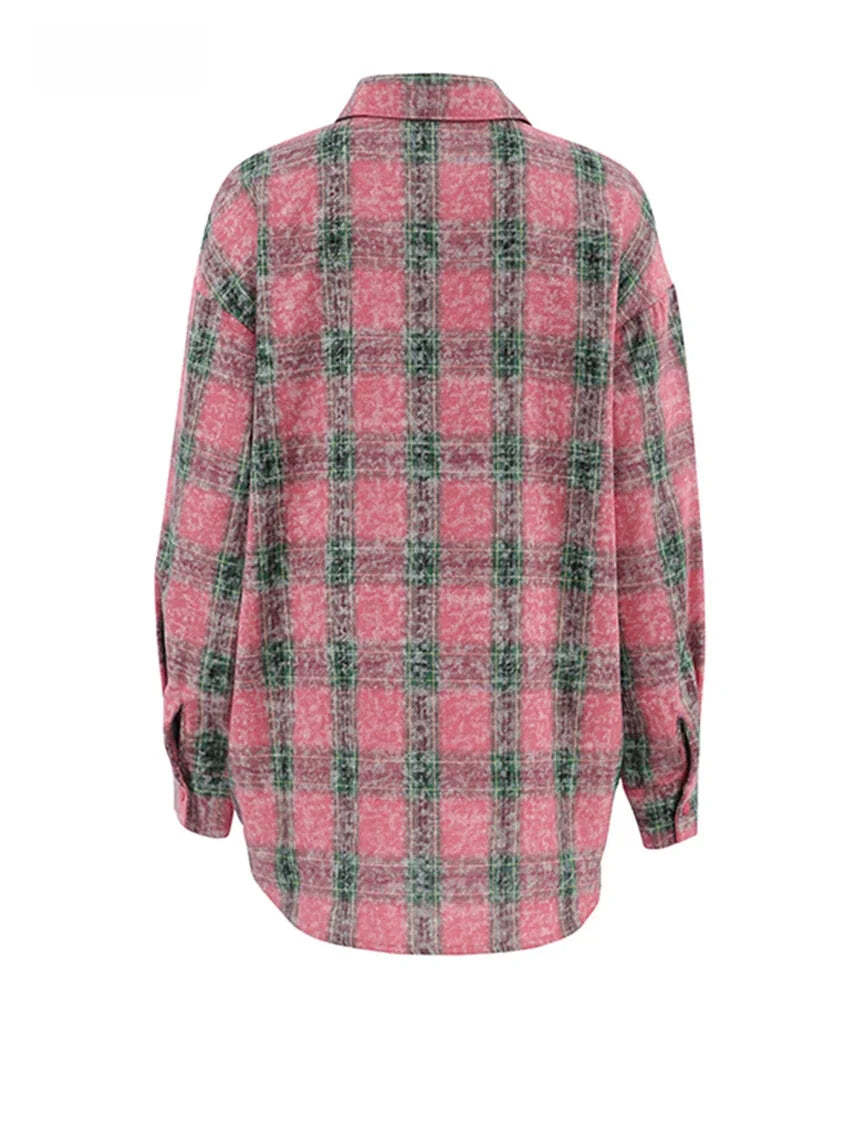 Shirts- Vintage-inspired Pink Plaid Shirt for Women- - Chuzko Women Clothing