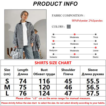 Shirts- Women Gray Plaid Shirt for Casual- - Chuzko Women Clothing