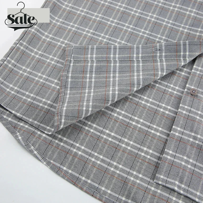 Shirts- Women Gray Plaid Shirt for Casual- - Chuzko Women Clothing