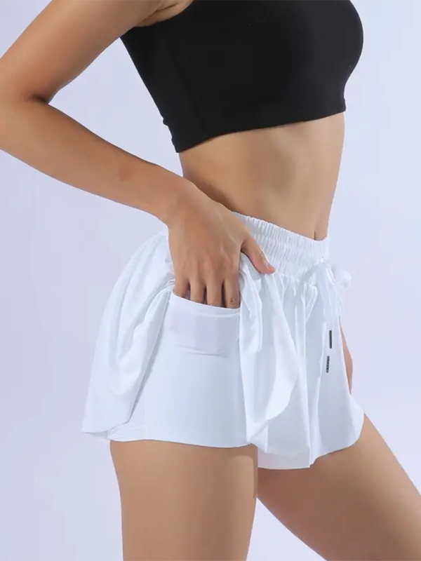 Shorts- Athletic Skirt with Built-In Shorts- White- Pekosa Women Fashion