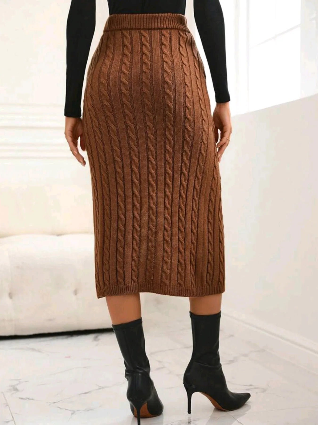 Skirts- Winter Knit Pencil Slit Skirt- - Chuzko Women Clothing