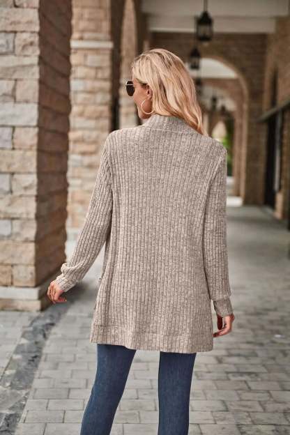 Sweater Cardigans- Cozy Textured Ribbed Shawl Collar Cardigan for Women- - Chuzko Women Clothing