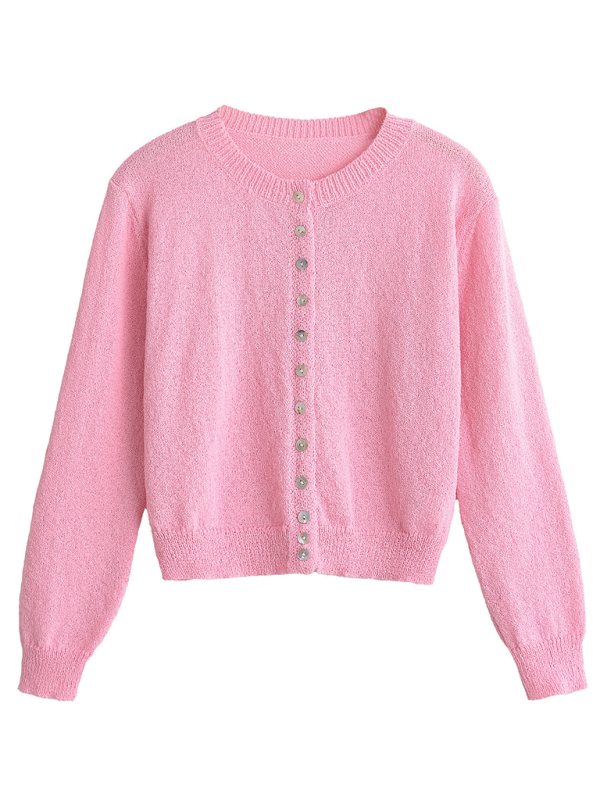 Sweater Cardigans- Pretty Cozy Sweater Cardigan with Gem-like Buttons- Pink- Pekosa Women Fashion