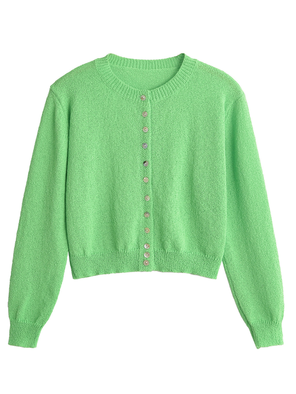 Sweater Cardigans- Pretty Cozy Sweater Cardigan with Gem-like Buttons- Green- Pekosa Women Fashion