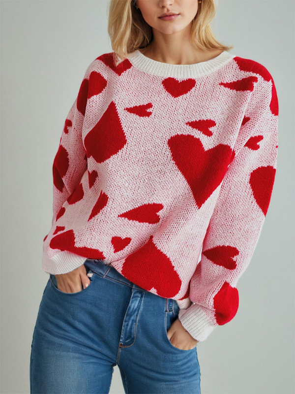 Sweater- Loose Fit Jumper Round Neck Love Print Boyfriend Sweater