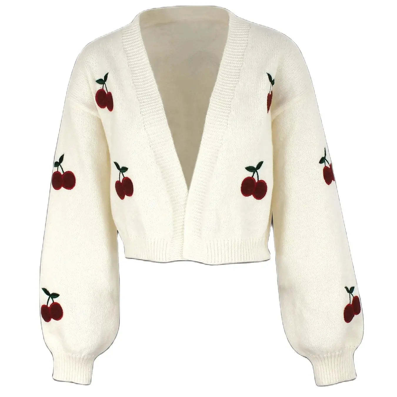 Sweaters- Cherry-Pick Embroidered Cardigan Sweater for Women- - Chuzko Women Clothing